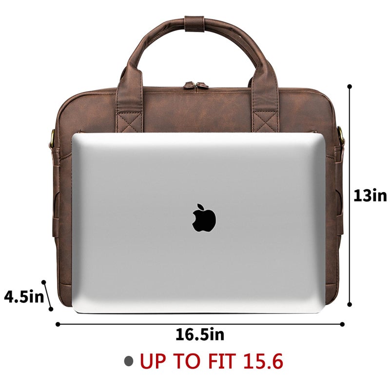 Bosidu Leather Briefcases for Men 15.6 Inch Laptop Briefcase Business Messenger Bag Retro Waterproof Computer Bag Perfect Birthday Gifts For Husband, Brown - Image 4